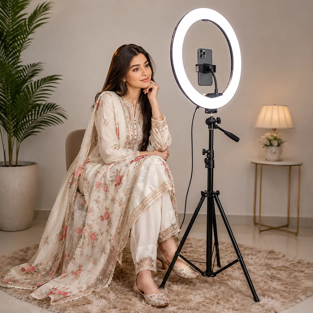 Professional Content Creator Combo – 5.5 Feet Tripod Stand + 18-Inch RGB Ring Light