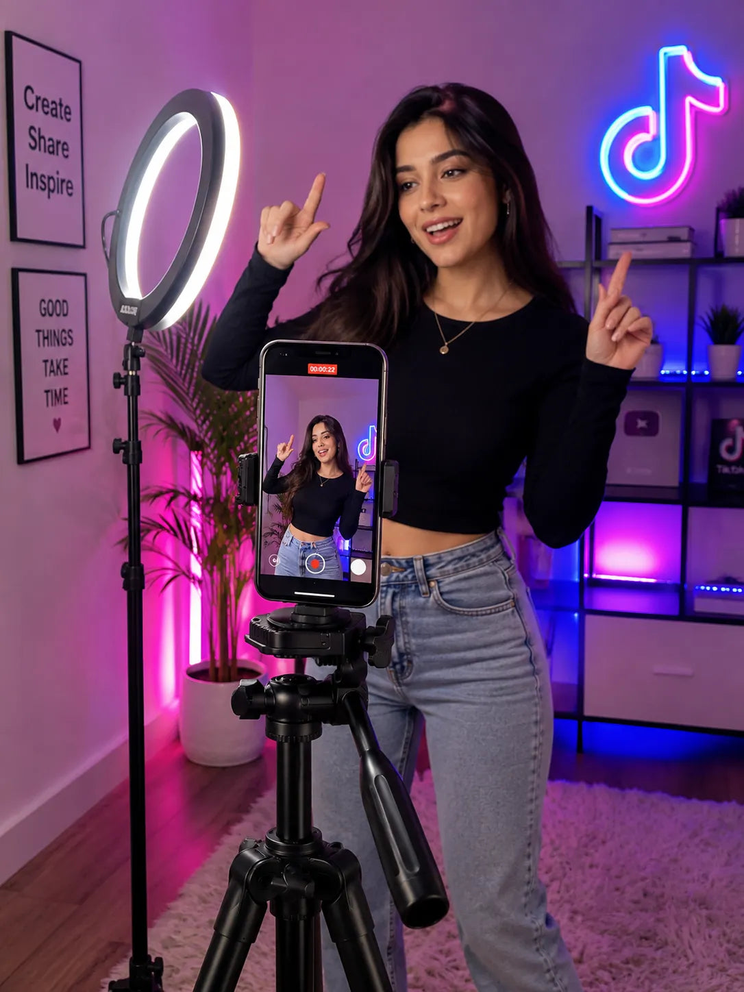 Professional Camera & Mobile Tripod Stand | 360° Rotation | Adjustable Height | Lightweight