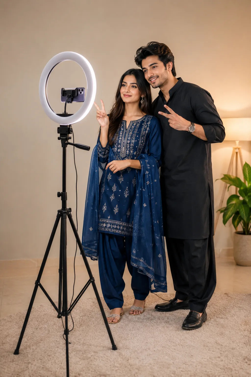 Professional Content Creator Combo – 5.5 Feet Tripod Stand + 18-Inch RGB Ring Light