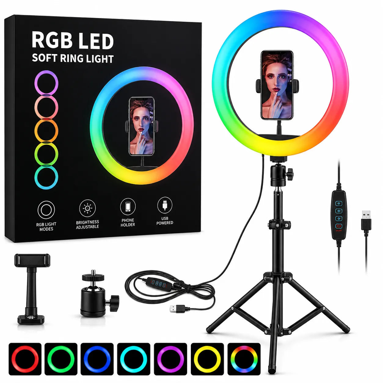 18-Inch RGB LED Ring Light with 3 Mobile Holders | Professional Content Creator Light