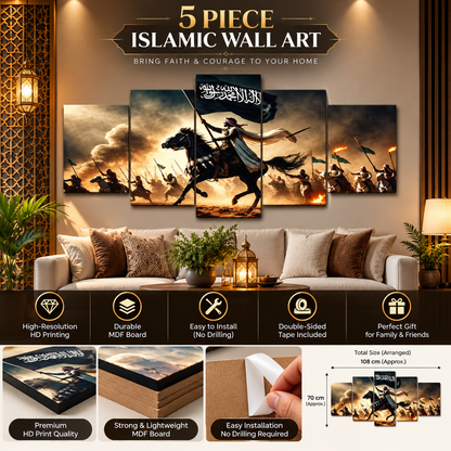 5-Piece Islamic Warrior Wall Art Set – Historical Battle