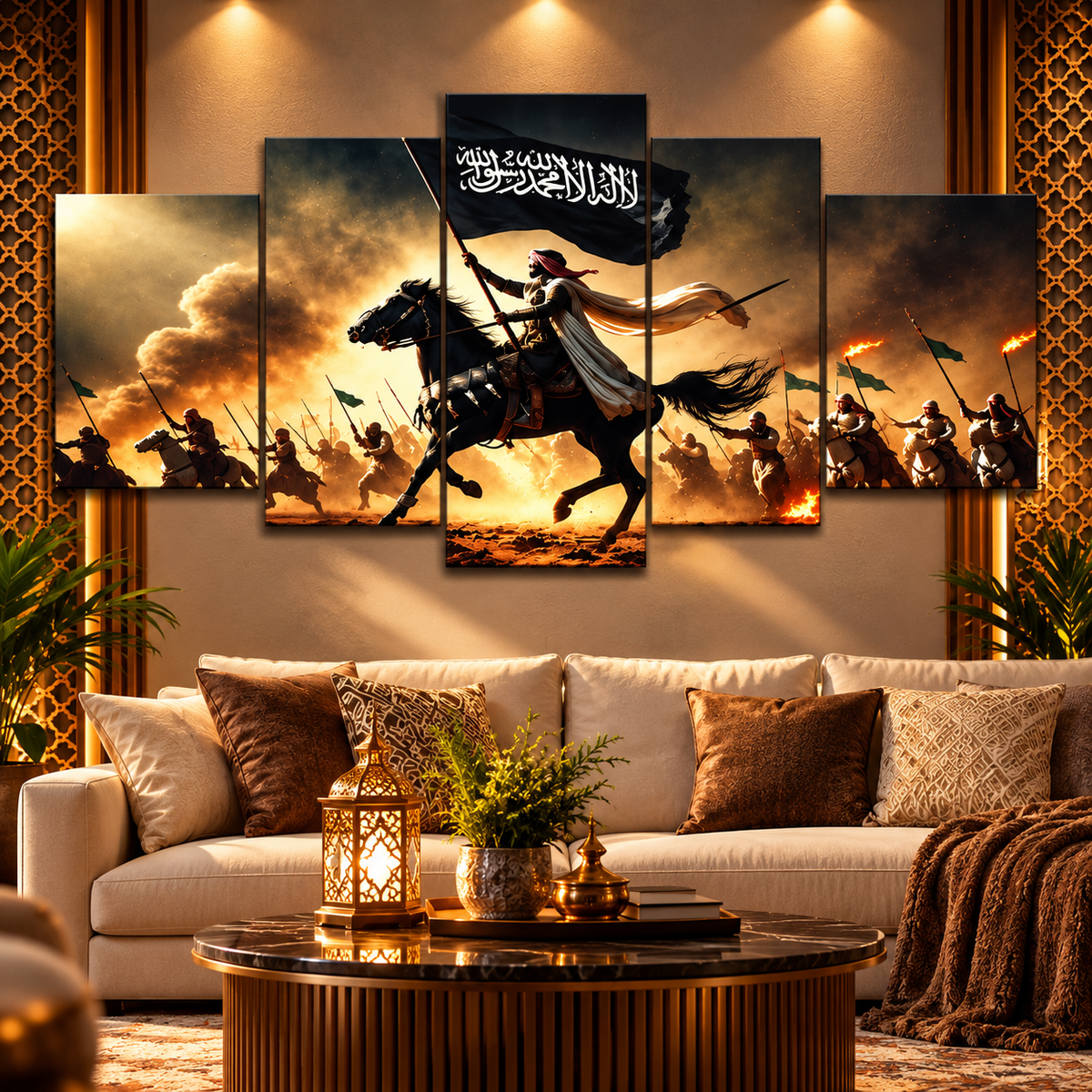 5-Piece Islamic Warrior Wall Art Set – Historical Battle