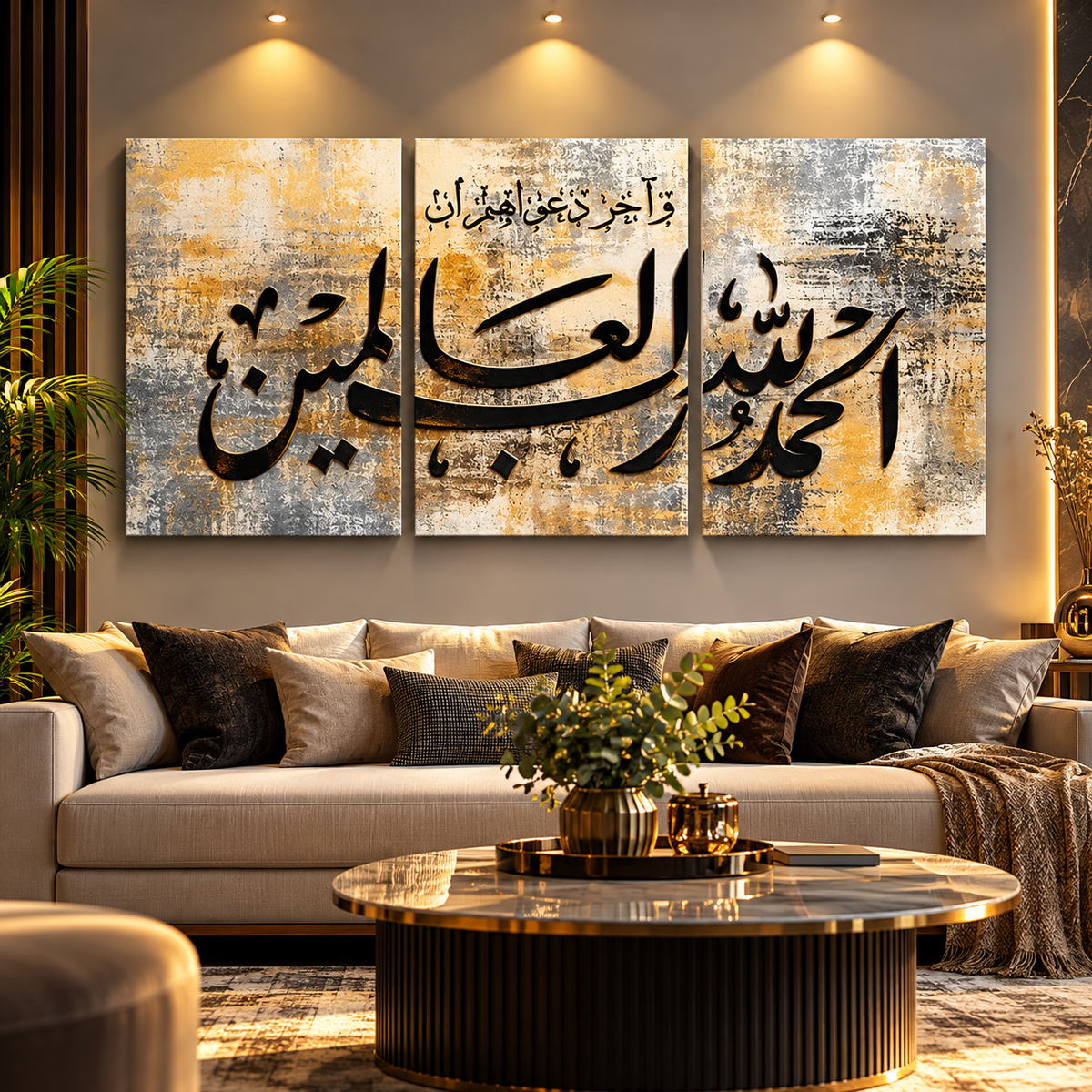 3-Piece Islamic Wall Art – Alhamdulillah Arabic Calligraphy