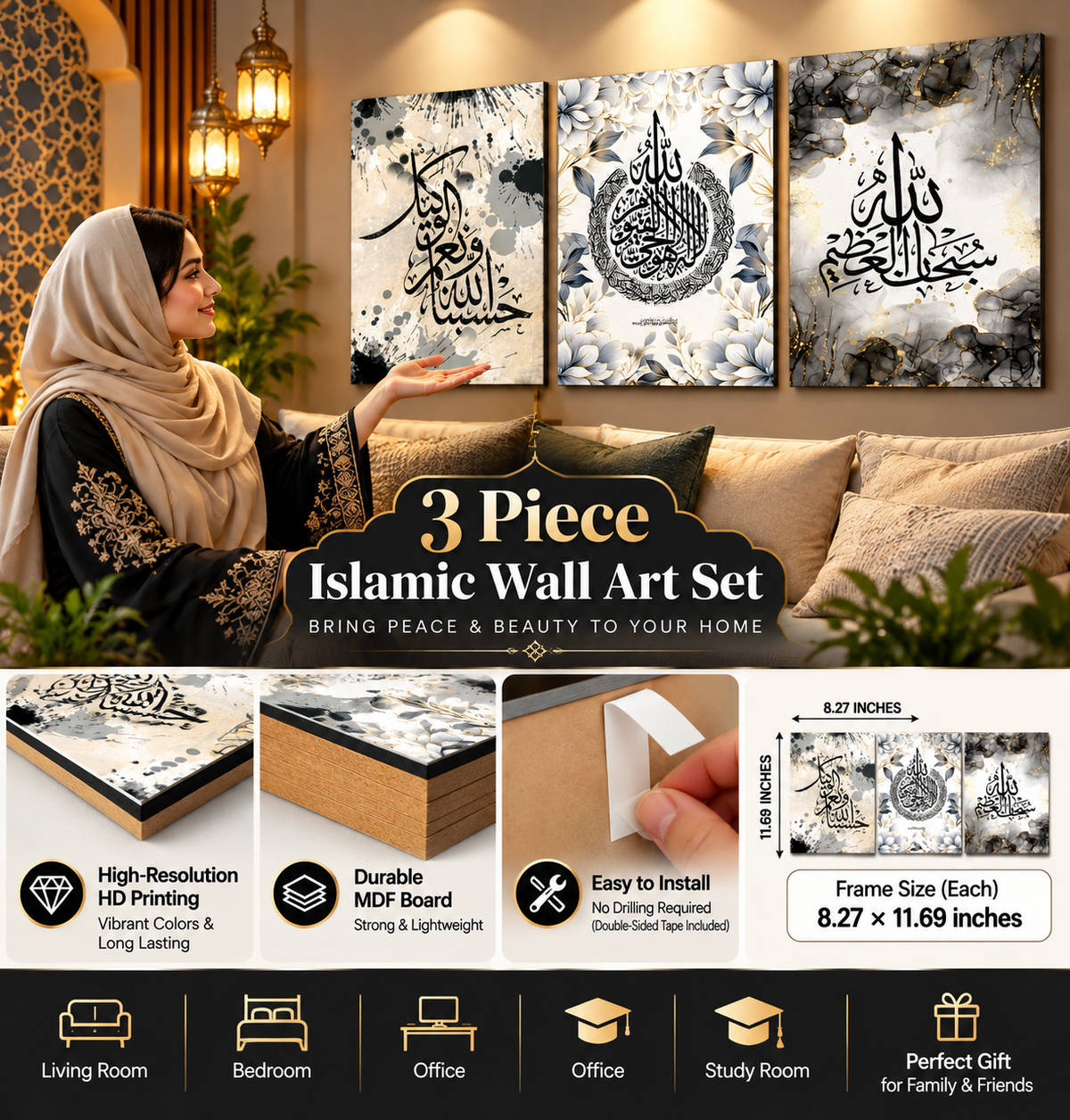 Set of 3 Premium Wall Art Photo Tiles