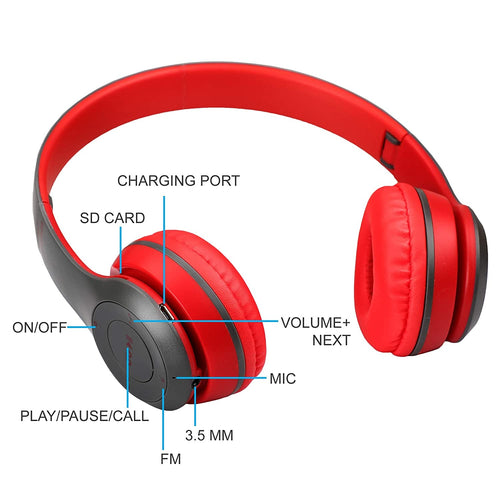 P47 Wireless Bluetooth Headset – Foldable Stereo Headphones with Deep Bass, Hands-Free Calling & Long Battery Life | Compatible with Android & iPhone