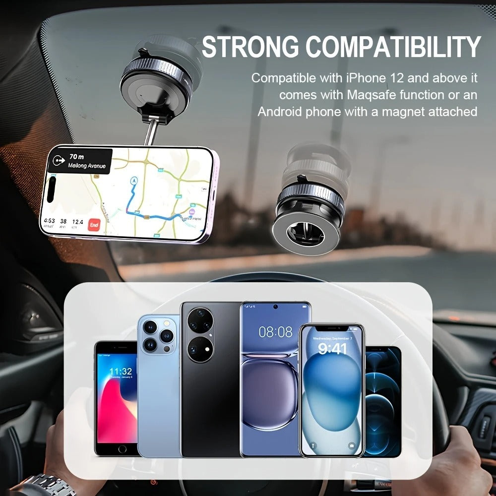 Premium Magnetic Vacuum Suction Phone Mount – 360° Rotatable & Foldable Holder | Double-Sided Strong Suction Cup | Universal Mobile Stand for Car Dashboard, Desk & Travel