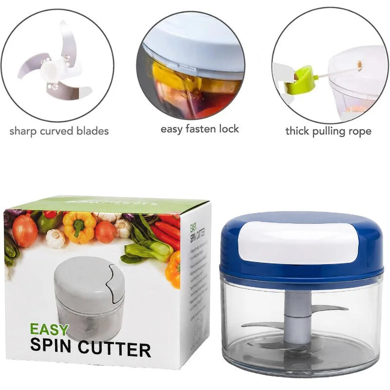 Manual Mini Hand Pull Food Chopper | Spin Cutter for Vegetable & Fruit | Food Processor