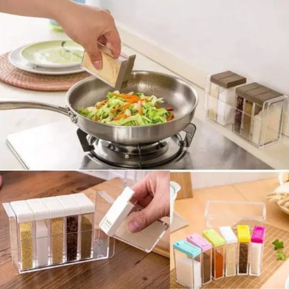 Spice Jars Dispenser Masala Rack | Crystal Seasoning Storage Set of 6 | Airtight Kitchen Storage Containers