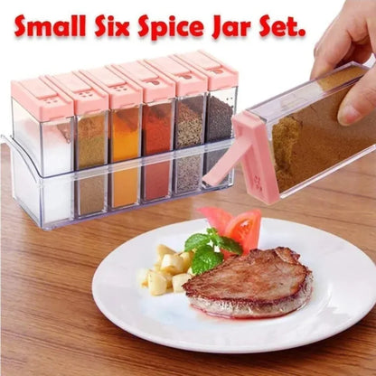 Spice Jars Dispenser Masala Rack | Crystal Seasoning Storage Set of 6 | Airtight Kitchen Storage Containers