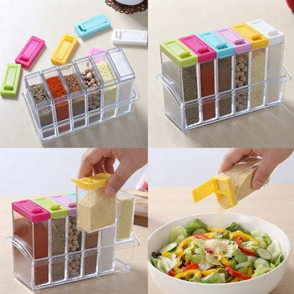 Spice Jars Dispenser Masala Rack | Crystal Seasoning Storage Set of 6 | Airtight Kitchen Storage Containers