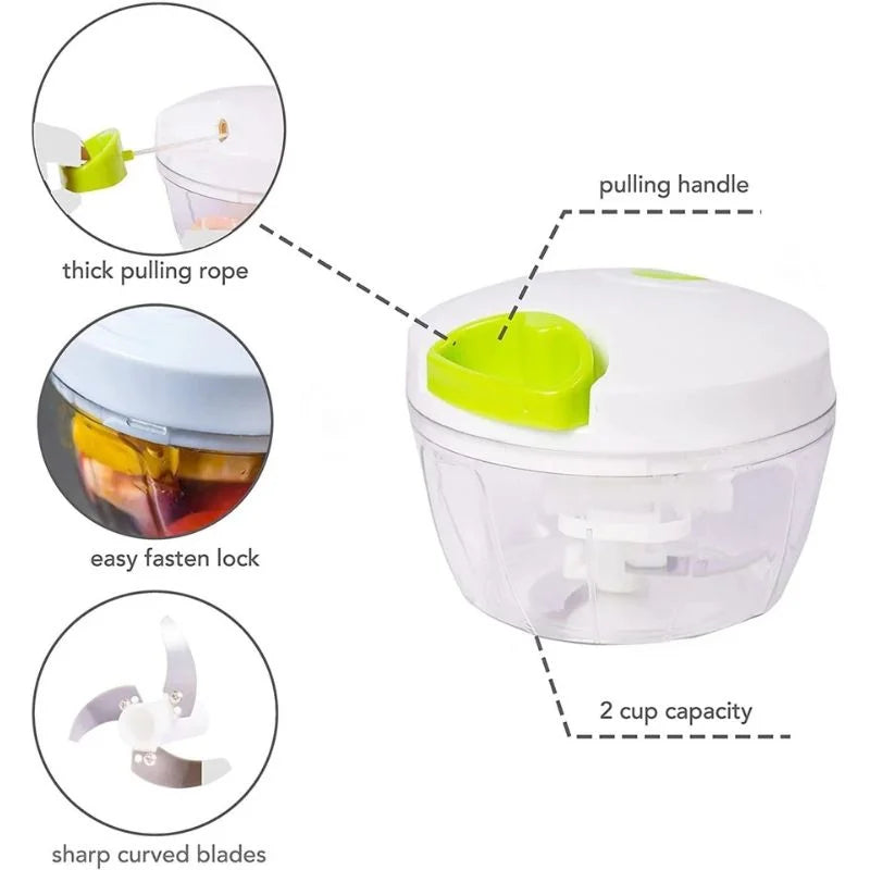 Manual Mini Hand Pull Food Chopper | Spin Cutter for Vegetable & Fruit | Food Processor