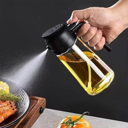 2-in-1 Glass Oil Spray Bottle & Dispenser | Oil Mister for Air Fryer, BBQ & Cooking | 450ml