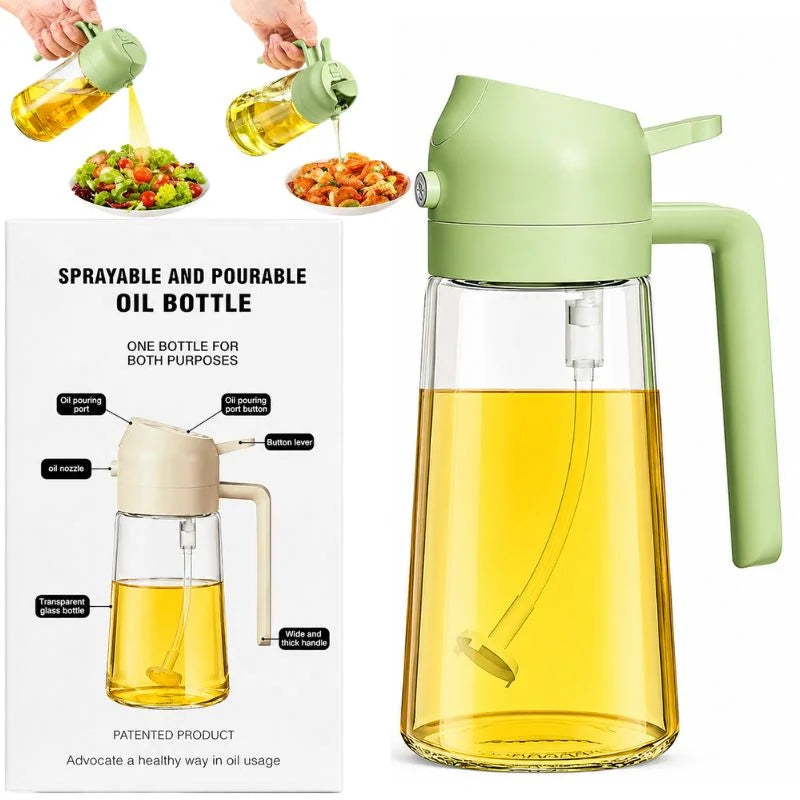 2-in-1 Glass Oil Spray Bottle & Dispenser | Oil Mister for Air Fryer, BBQ & Cooking | 450ml